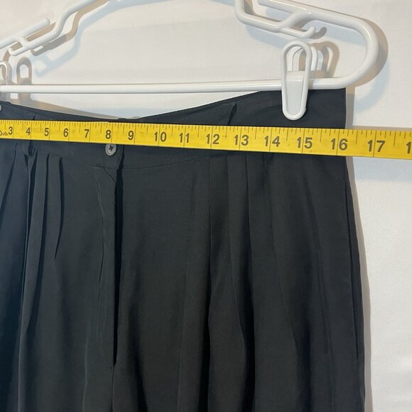 Vintage J Peterman Women Silk Dress Pants Size 16 Black Pleated Tapered Pockets - Picture 4 of 12